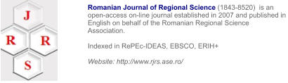 Romanian Journal of Regional Science (1843-8520)  is an open-access on-line journal established in 2007 and published in English on behalf of the Romanian Regional Science Association.  Indexed in RePEc-IDEAS, EBSCO, ERIH+   Website: http://www.rjrs.ase.ro/